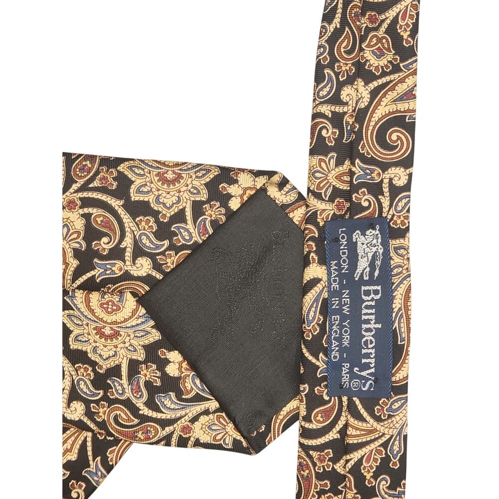 Rare BURBERRYS ORIGINAL LOGO Silk Tie Black Tan Paisley Excellent Burberry exc. - Picture 3 of 4
